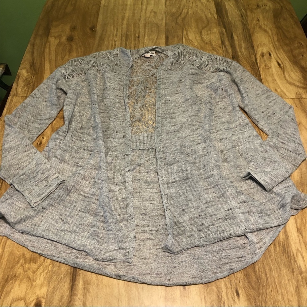 3/$25 Knox Rose Grey Lace Loose Knit Open Acrylic Cardigan Sweater Size Large